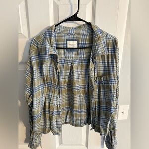 American Eagle Outfitters Blue and Green Plaid Shirt